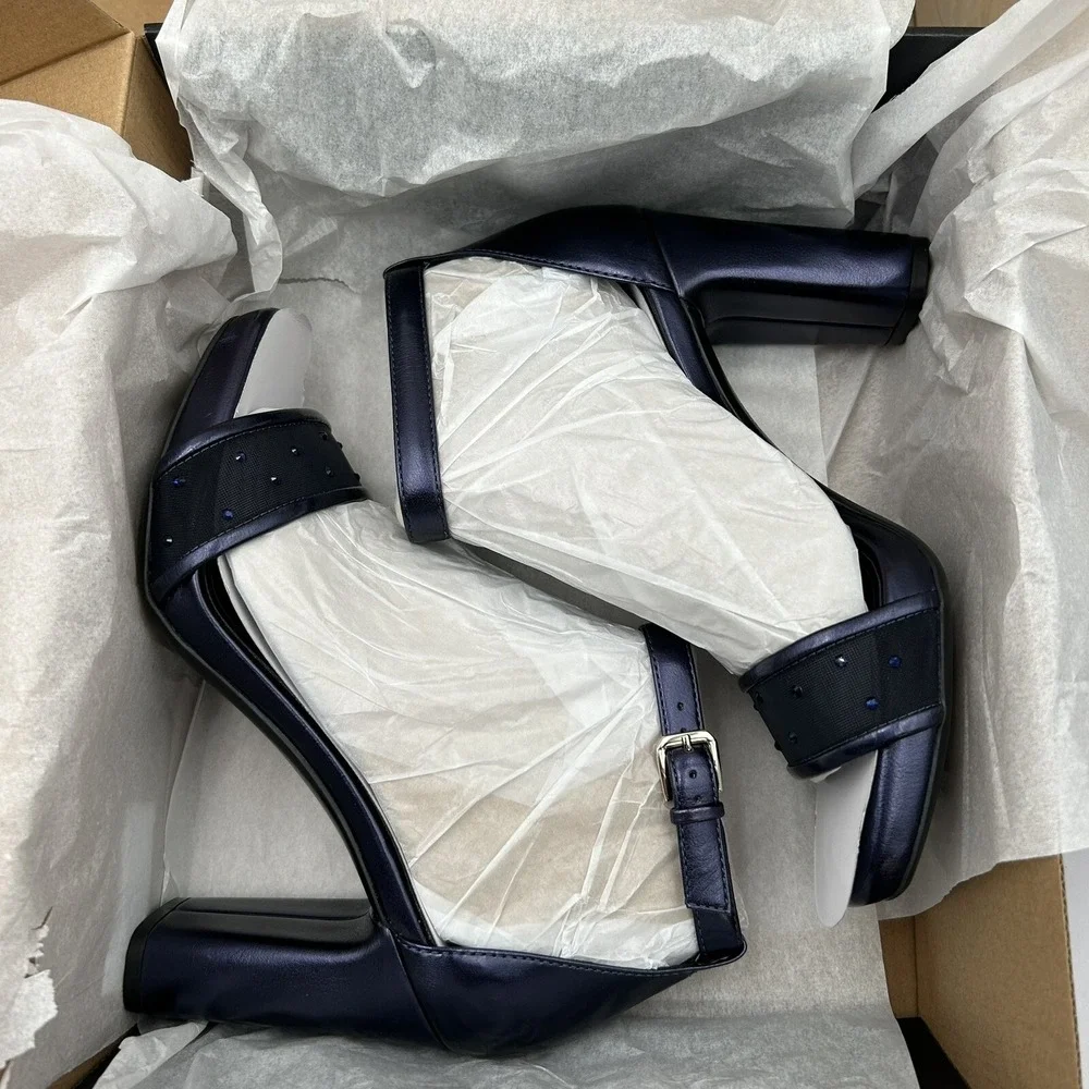 Naturalizer Joy2 Women's‎ Block Heel Sandals Size 8 Midnight Blue Ankle Strap
